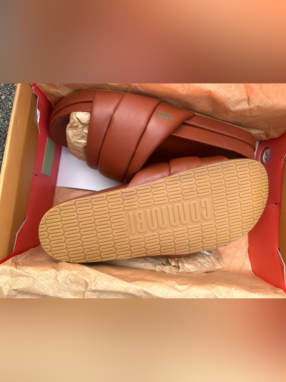 NIB commbi Softie Slide Cushioned Slip-On Sandals Tobacco EU42 W10/M8 Beehive